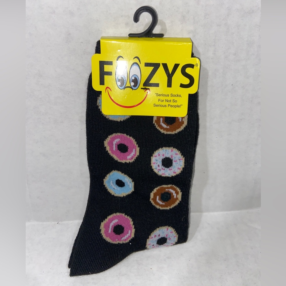 Foozy’s Womens Size 9-11 Mini Donut Printed Black Socks